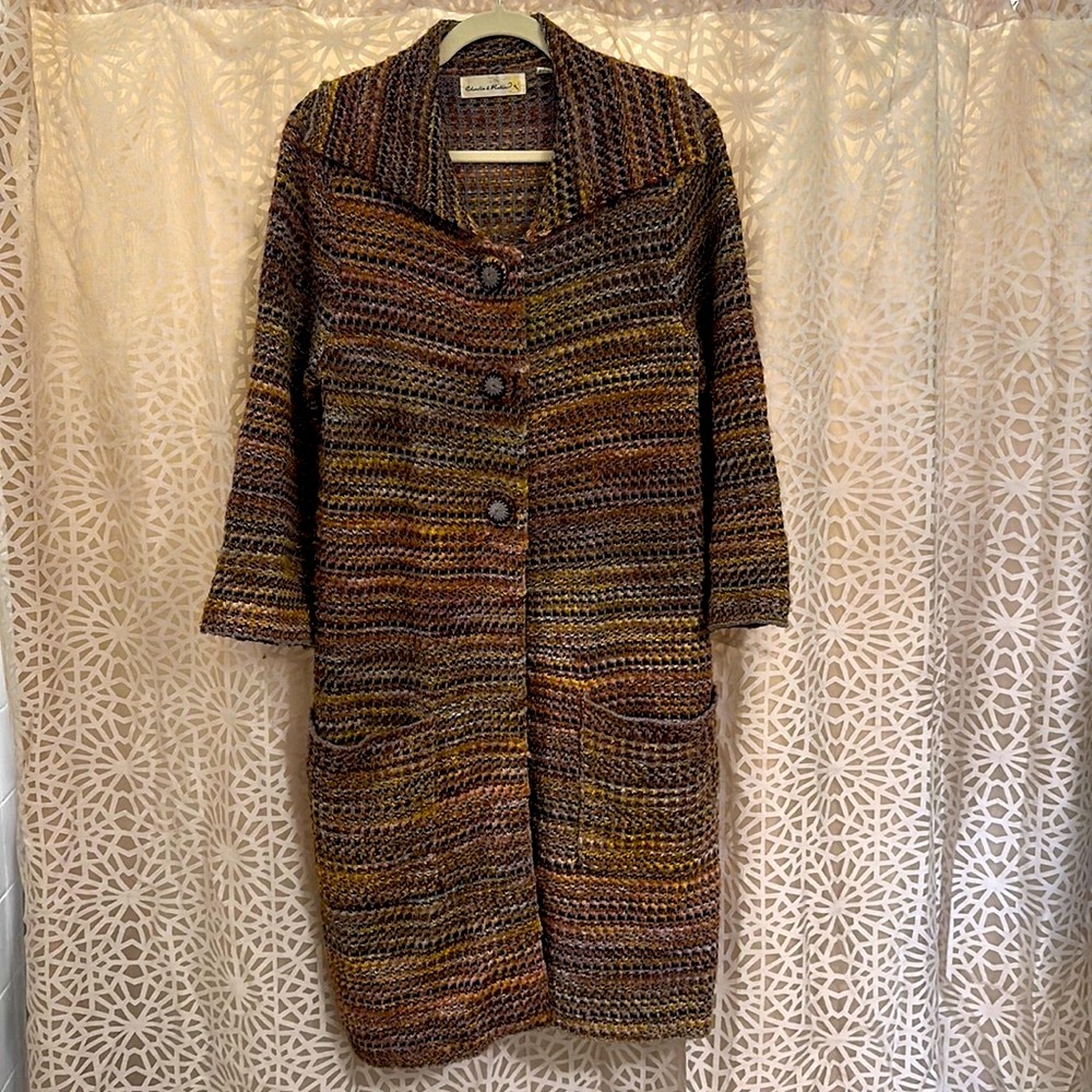 🍂 Anthropologie Charlie & Robin Long Knit Sweater Coat Brown M